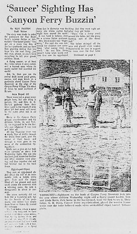 UFO CANYON FERRY GREAT FALLS TRIBUME 5-1-1964