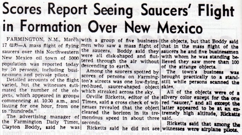 UFO FARMINGTON 1950 NEWSPPAER